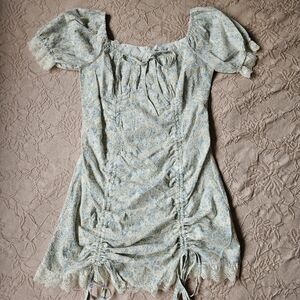 Romantic puff sleeve floral lace dress